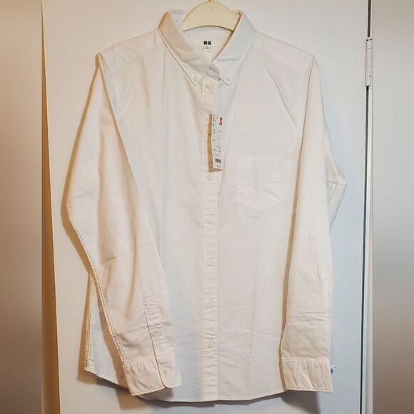 Large Uniqlo White Button-down Long Sleeve Collar Dress Shirt - Picture 4 of 7